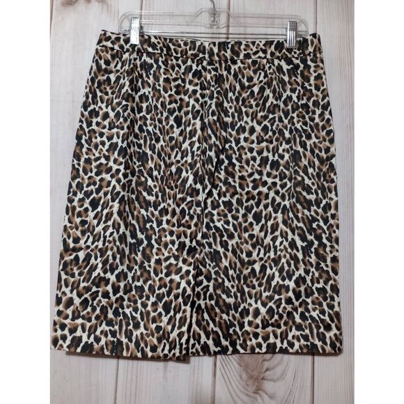 J Crew Pencil Skirt Ladies 10 Leopard Print Brown Black - Picture 2 of 6